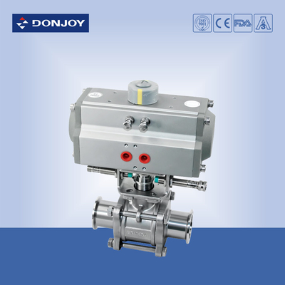 Aluminum pneumatic 3 piece Sanitary Ball Valve with ss304 / 316L