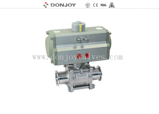 Aluminum pneumatic 3 piece Sanitary Ball Valve with ss304 / 316L